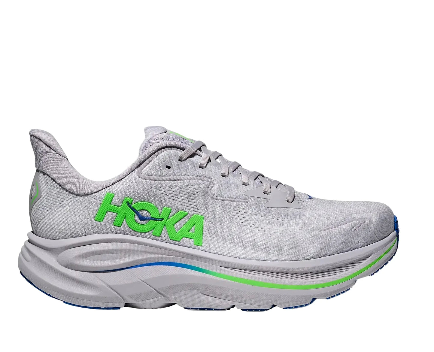 HOKA Clifton 10 Homme — Ash Grey Neon Green — vue 1