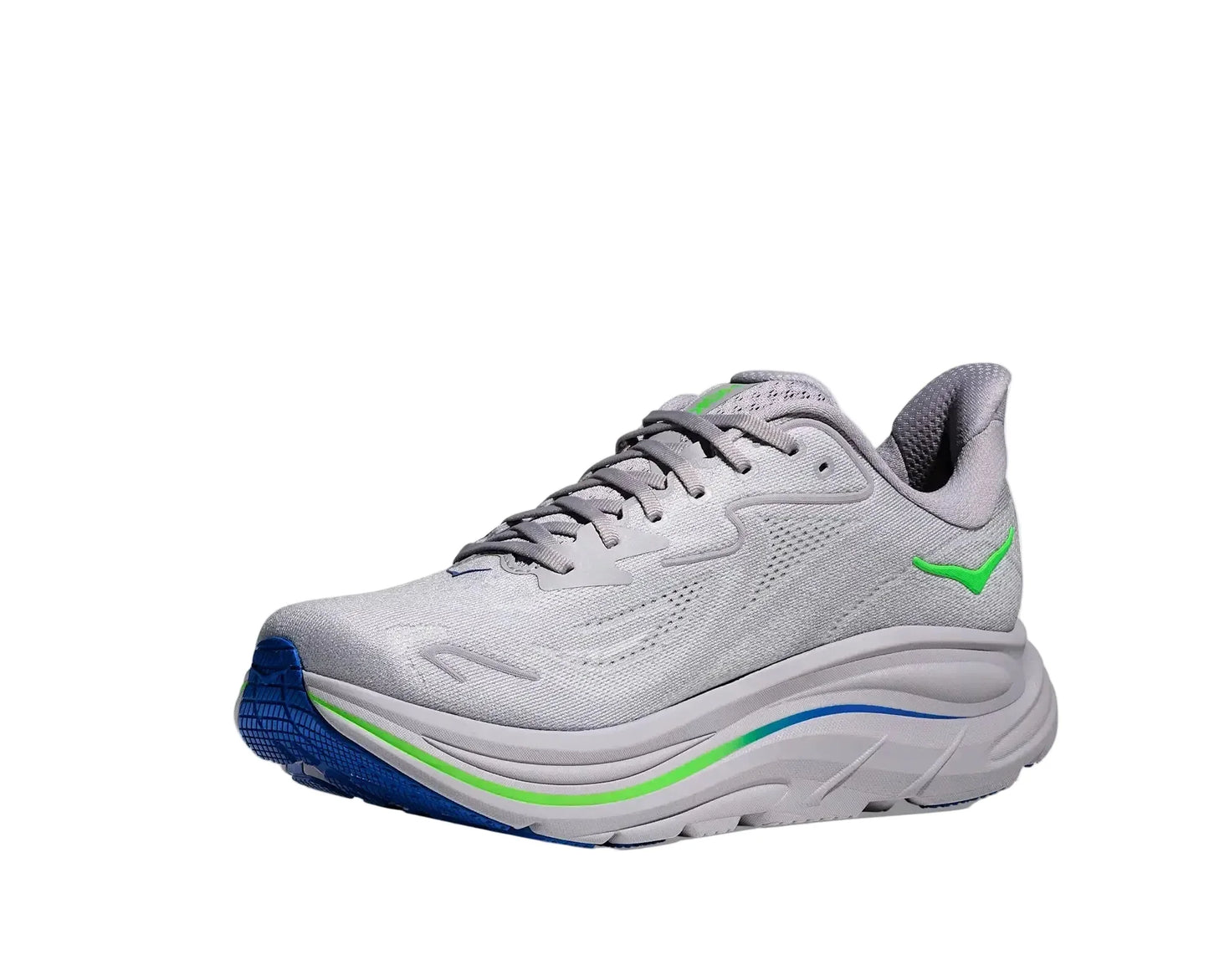 HOKA Clifton 10 Homme — Ash Grey Neon Green — vue 3