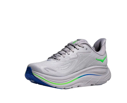 HOKA Clifton 10 Homme — Ash Grey Neon Green — vue 3