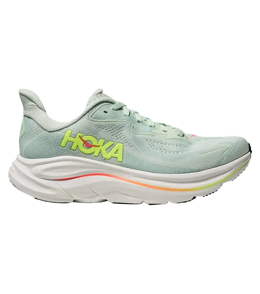 HOKA Clifton 10 Femme — Sea Glass Neon Flame — vue 1